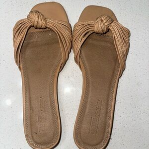 Tan Knotted Slide Sandals